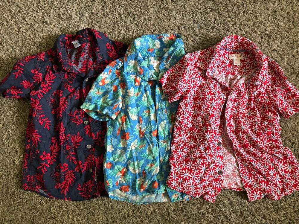 Cat & Jack Short Sleeve Button-Down Shirt Size 4T Multicolor Tropical Lot of 3